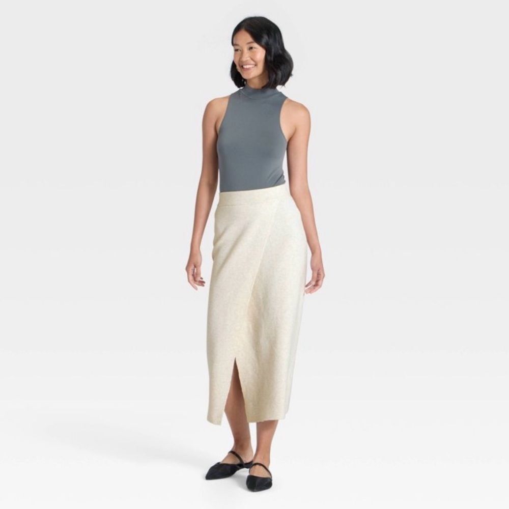 NWT A New Day Wrap Column Midi Sweater Skirt in Oatmeal Size Large